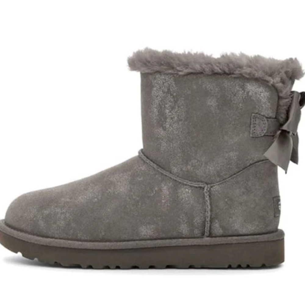 UGG Mini Bailey Bow Glimmer Charcoal Women size 5 NWOT